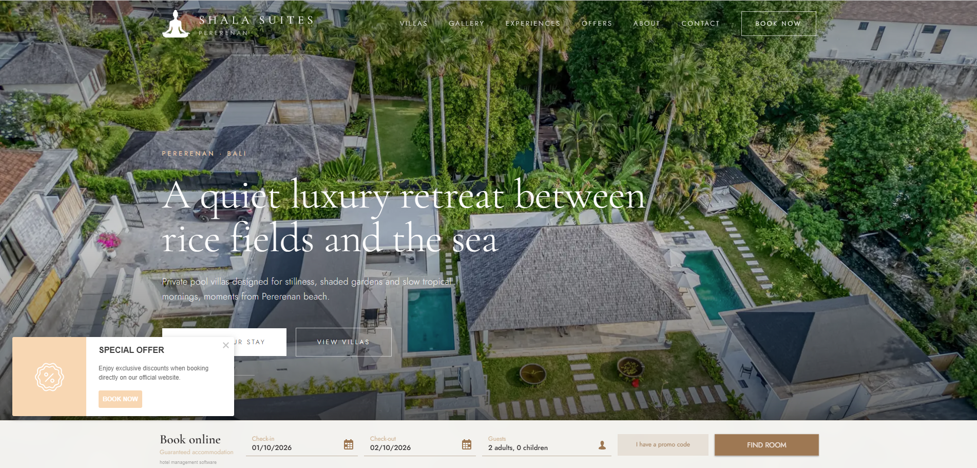 Shala Suites Bali website homepage designed by Aruna Digital