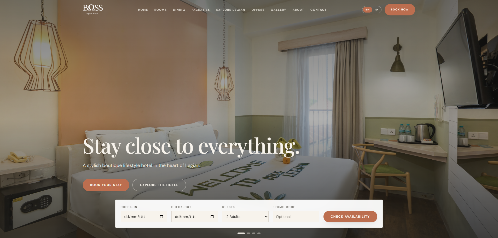 Boss Legian Hotel website homepage designed by Aruna Digital