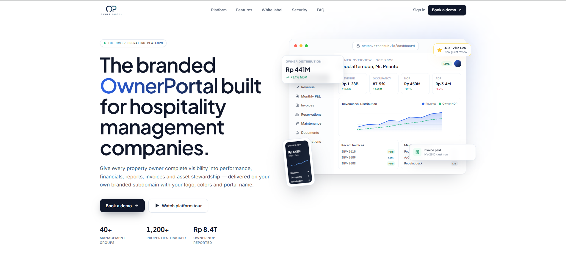 OwnerPortal website homepage designed by Aruna Digital